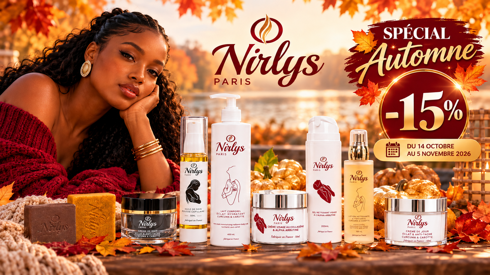 Publicité cosmétique Nirlys aux couleurs d’automne